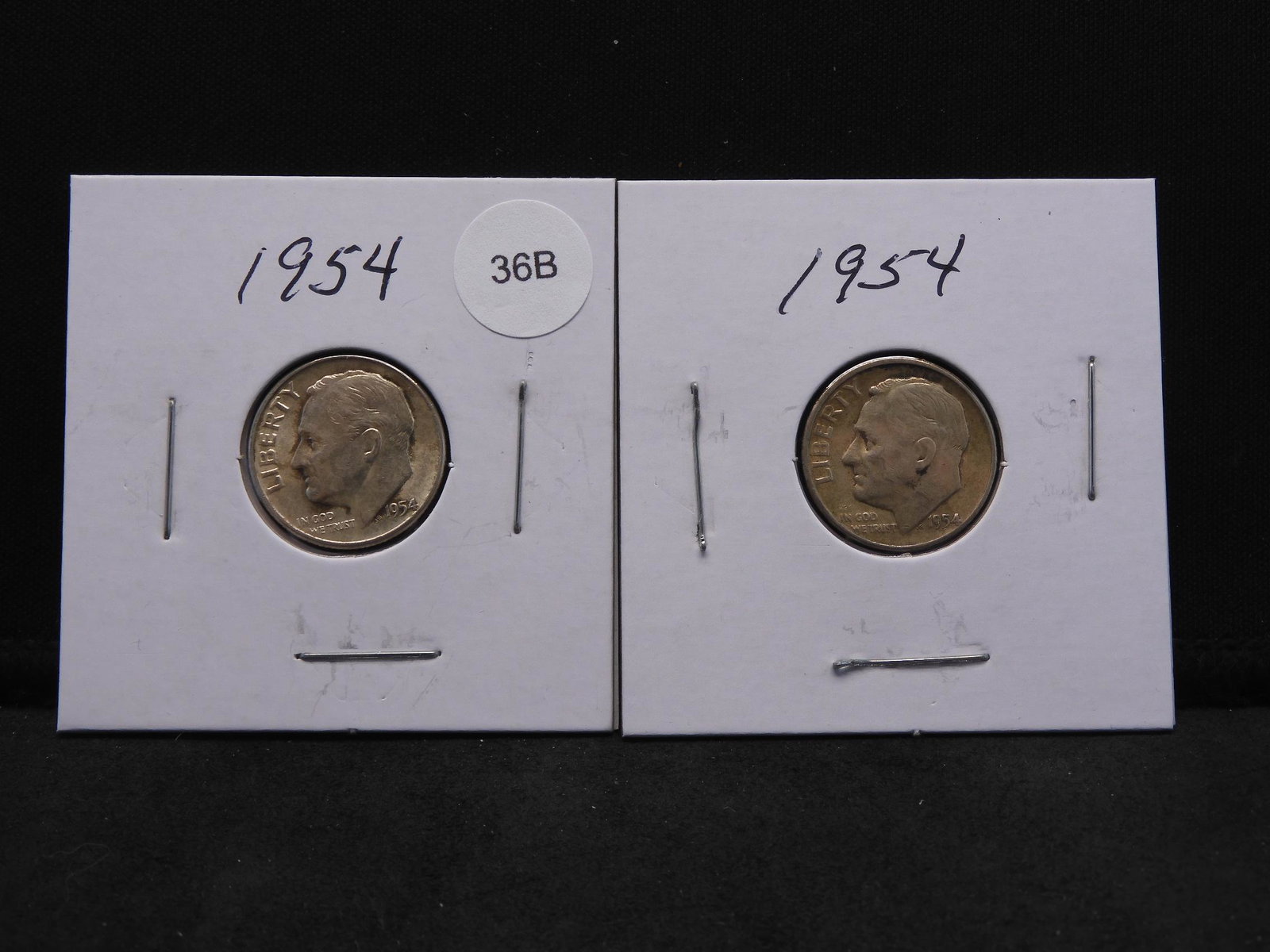Two 1954 P Roosevelt Dimes 90% Silver (1 of 3)