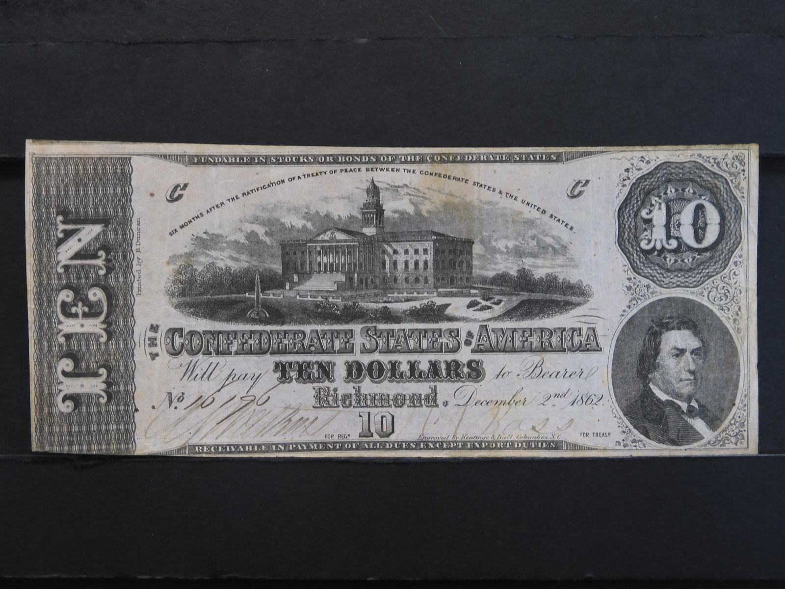 10$ Confederate Note VF30: 10$ Confederate Note VF30
