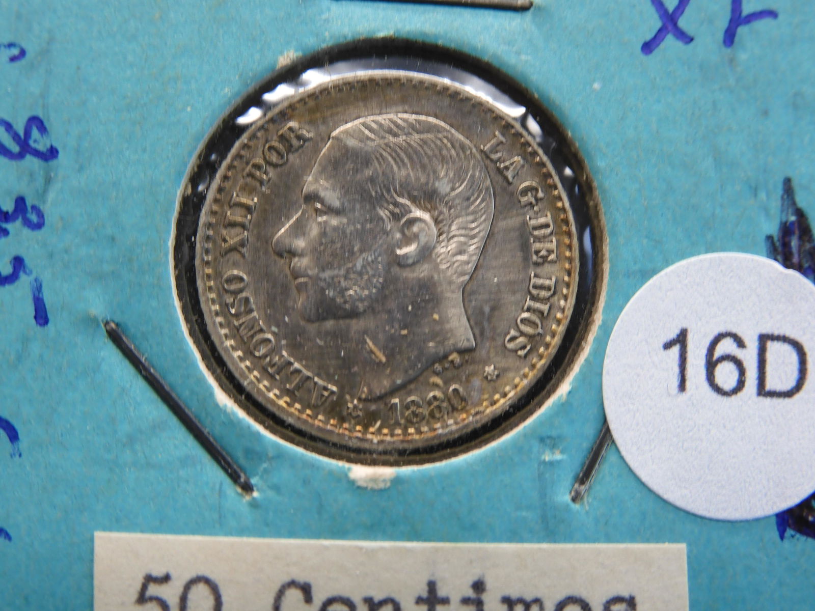 1880 Spain 50 Centimos.  XF. (1 of 3)