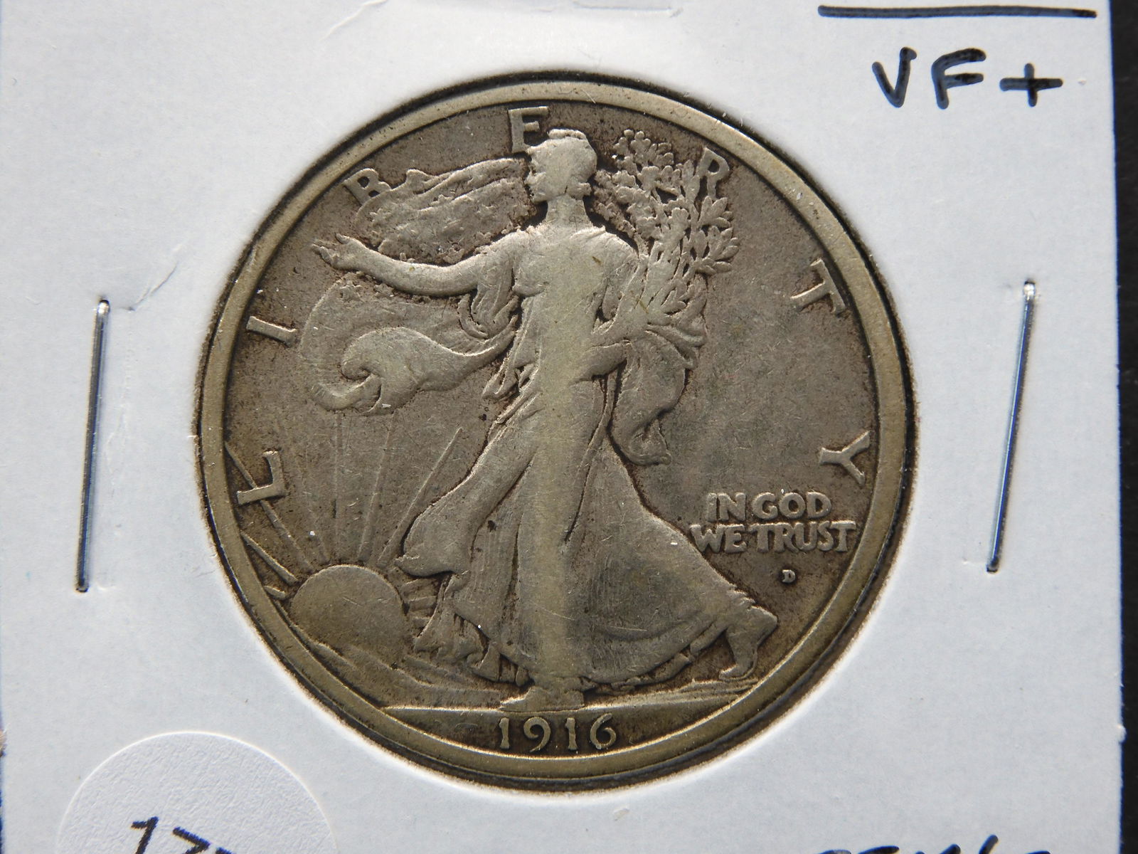 1916-D Walking Liberty 50c.  VF+.  Semi-Key. (1 of 3)