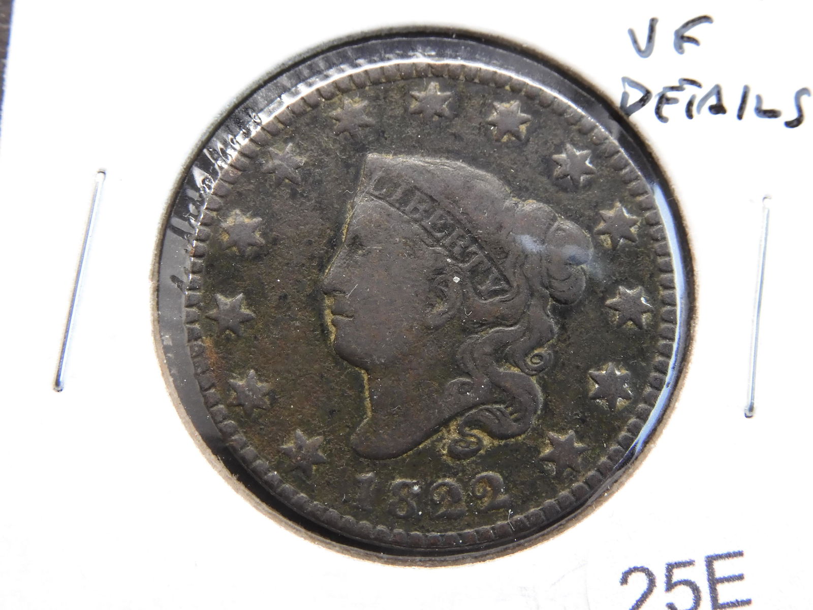 1822 Large 1c.  VF Details. (1 of 3)