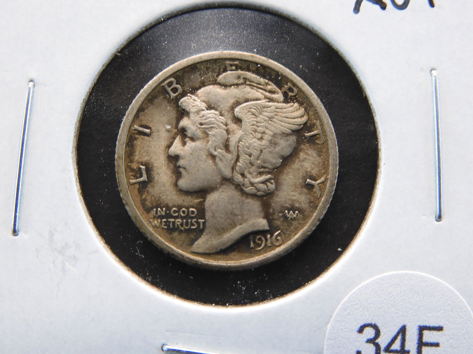 1916 Mercury 10c.  AU+. (1 of 3)