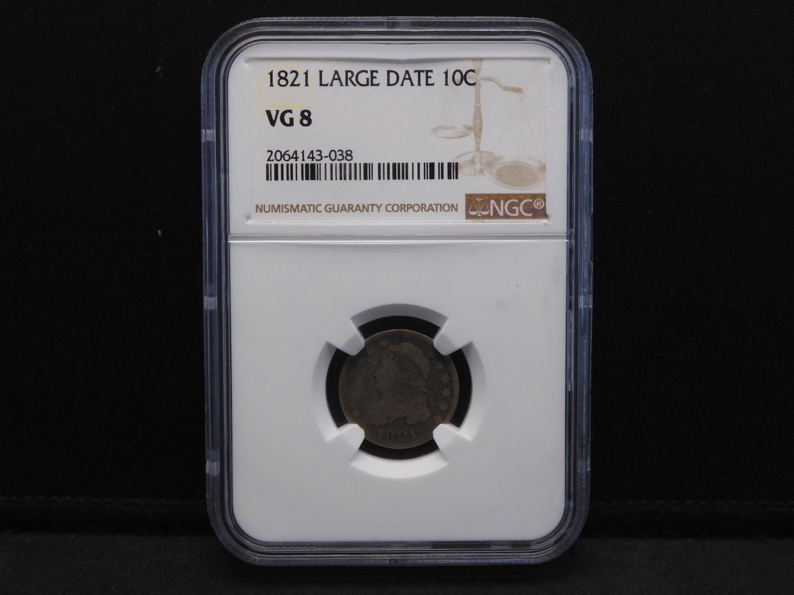 1821 Large Date Capped Bust Dime NGC VG8 Very Original (1 of 4)