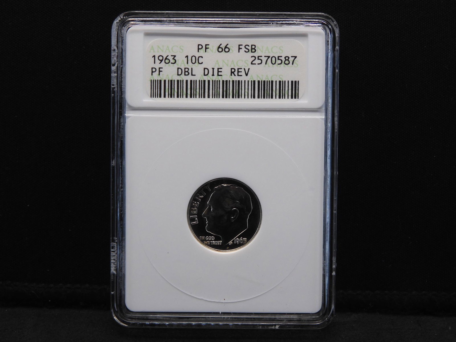1963 ANACS PF66 Dbl Die Rev Roosevelt Silver Dime: 1963 ANACS PF66 Dbl Die Rev Roosevelt Silver Dime