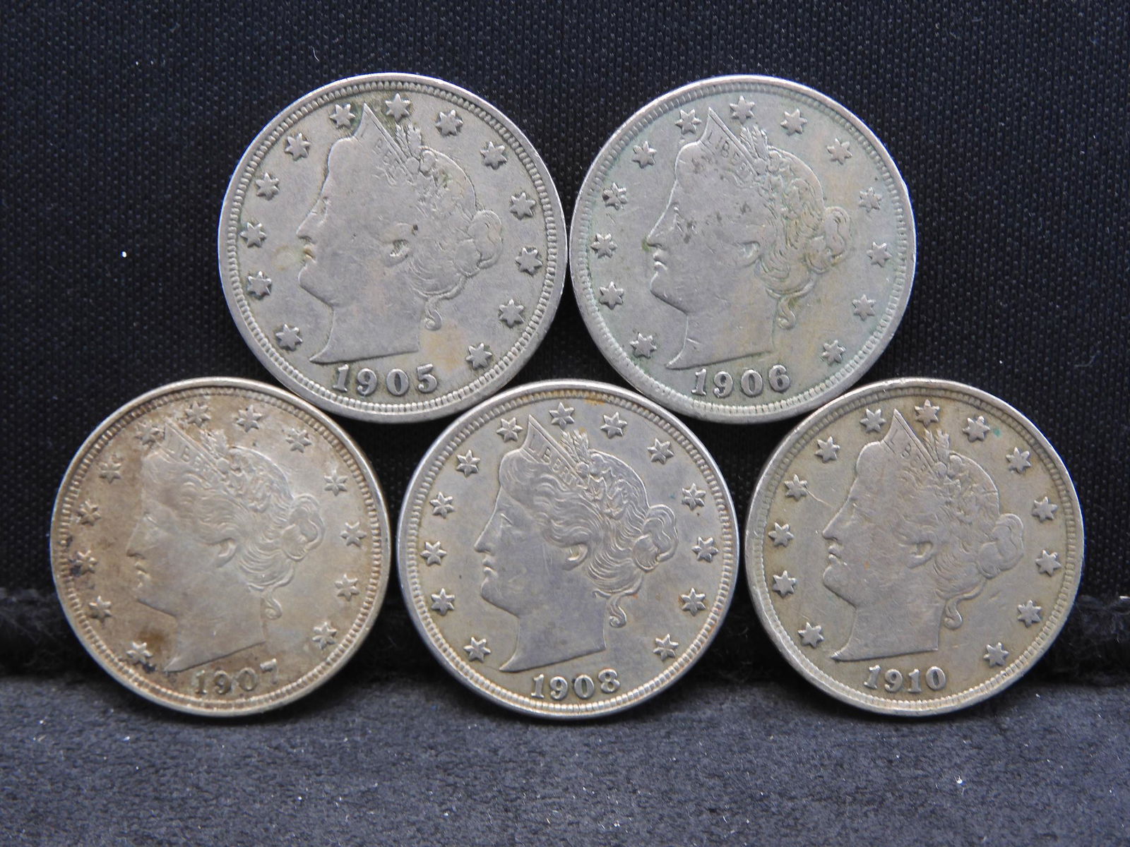 5 - Liberty Head V-Nickels - 1905 to 1908 & 1910 (1 of 2)
