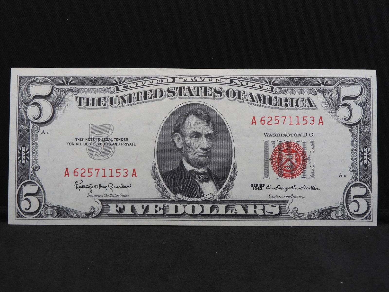 Series 1963 U.S. $5.00 RED SEAL Note - Great Condition! (1 of 3)