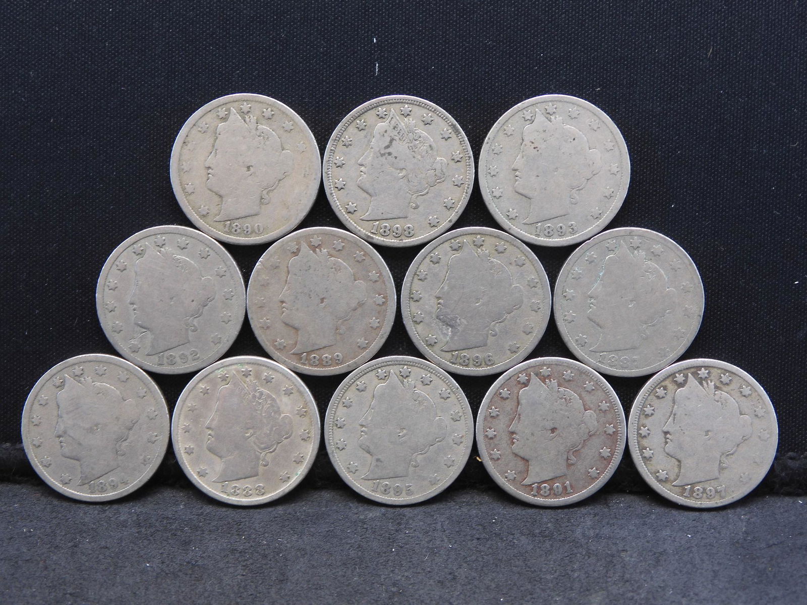 12 Liberty Head V-Nickels - 1887 to 1898 (1 of 2)