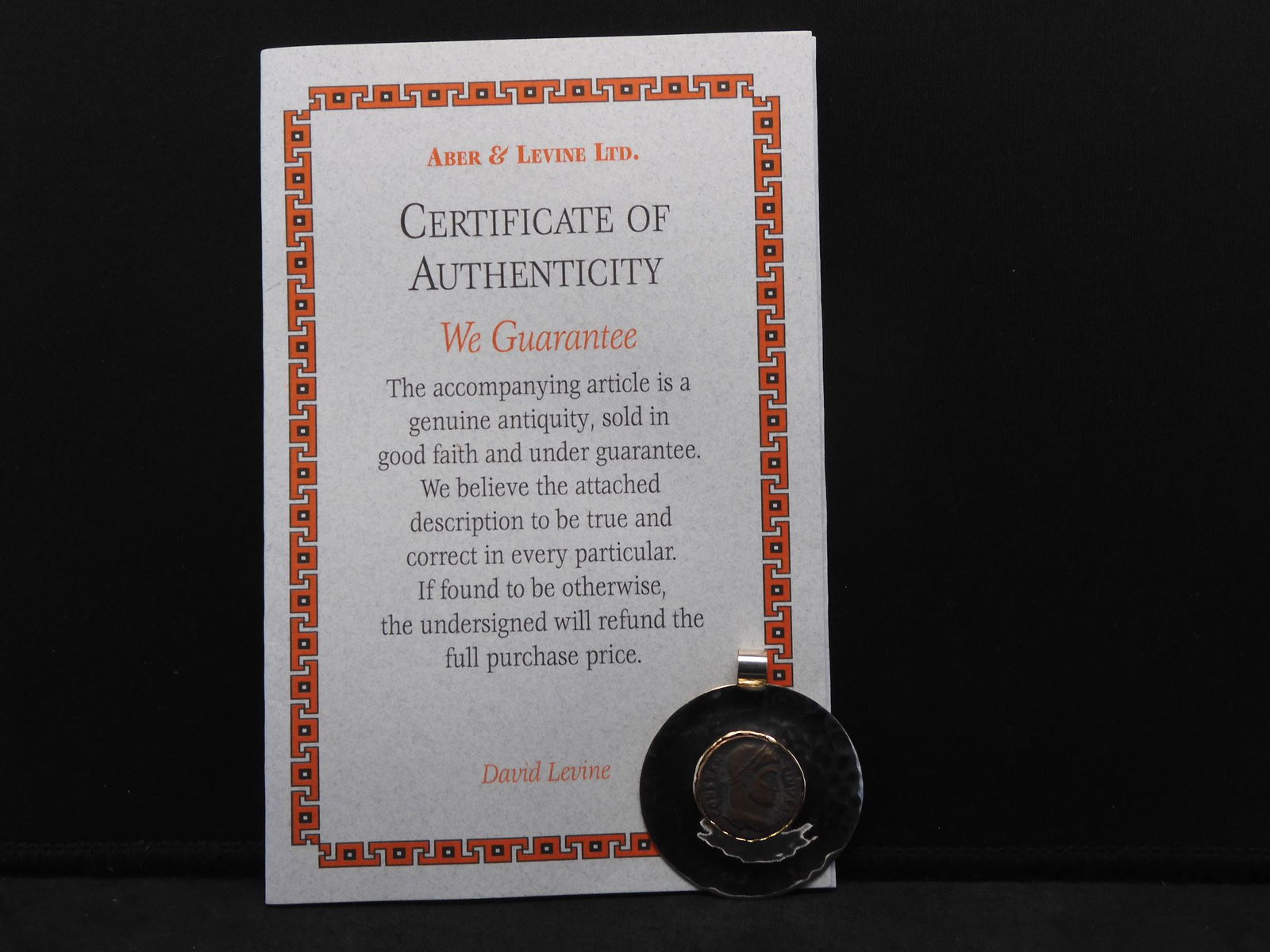 Sterling Round Pendant w/ 14KT Bezel and Ancient Coin (1 of 5)