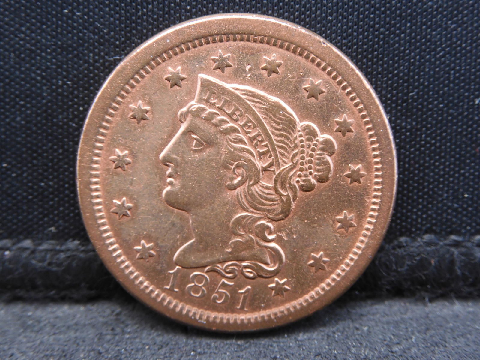 1851 Braided Hair Large Cent AU (1 of 2)