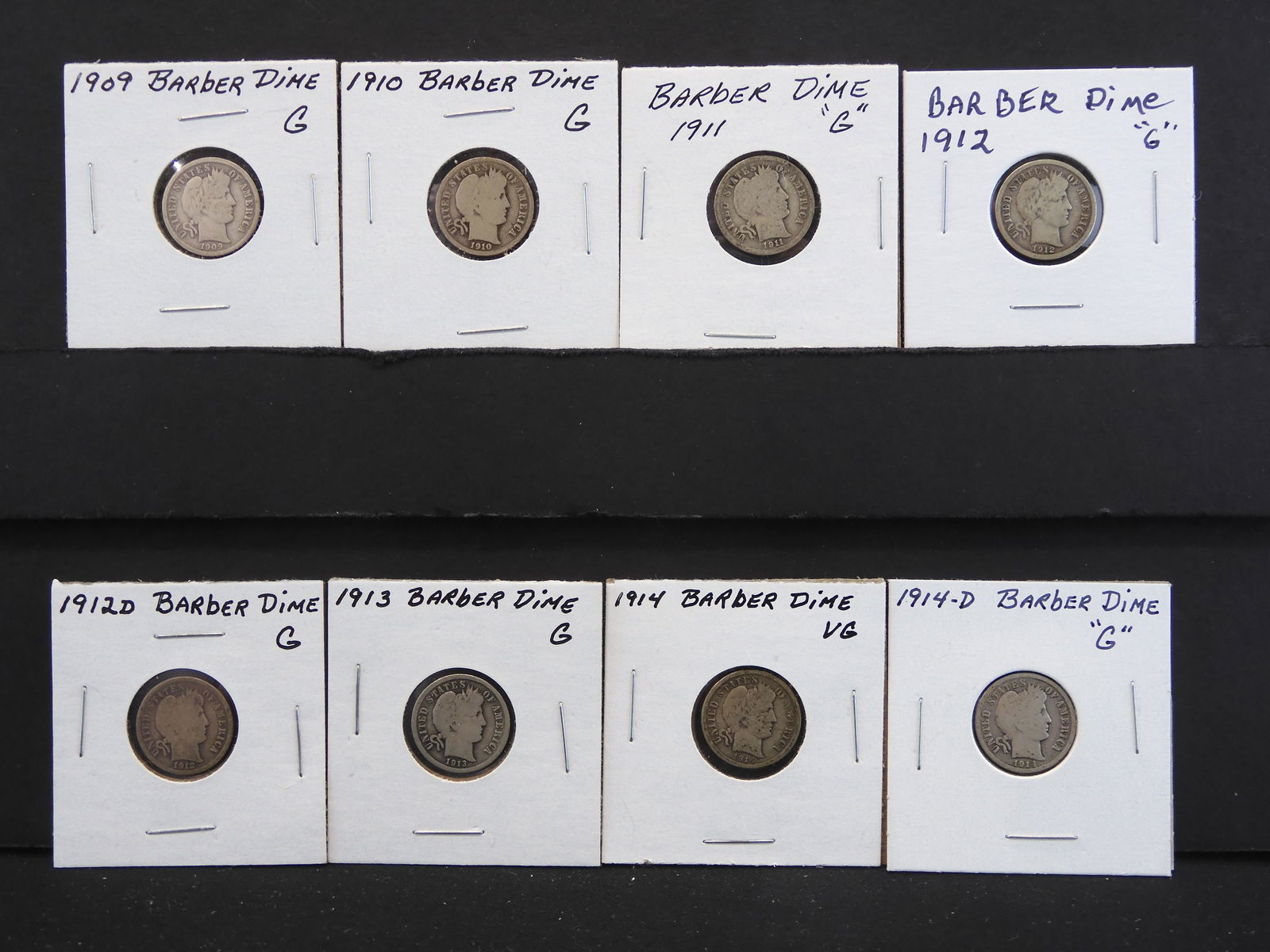 8 – Barber Dimes, 1909, 10, 11, 12, 12D, 13, 14, 14D (1 of 9)