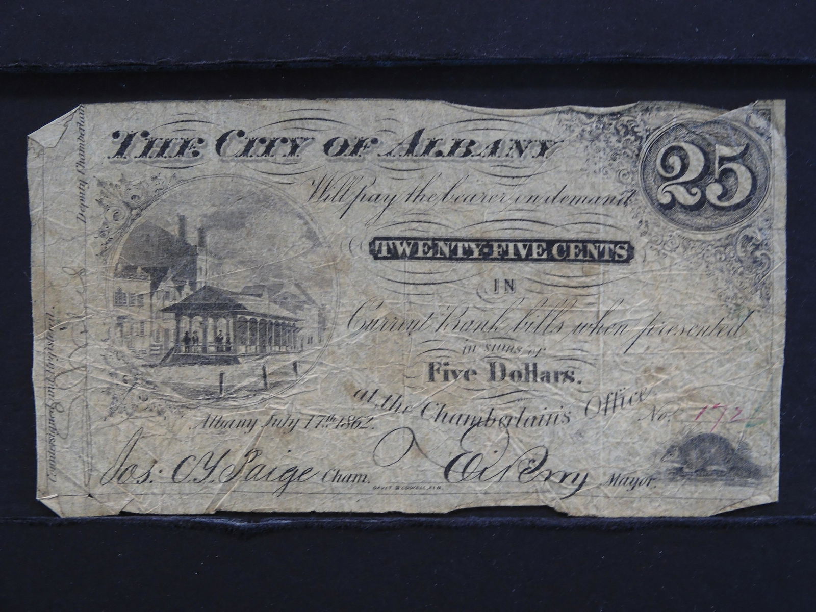 1862 The City of Albany, NY 25 Cents Scrip Note (1 of 3)