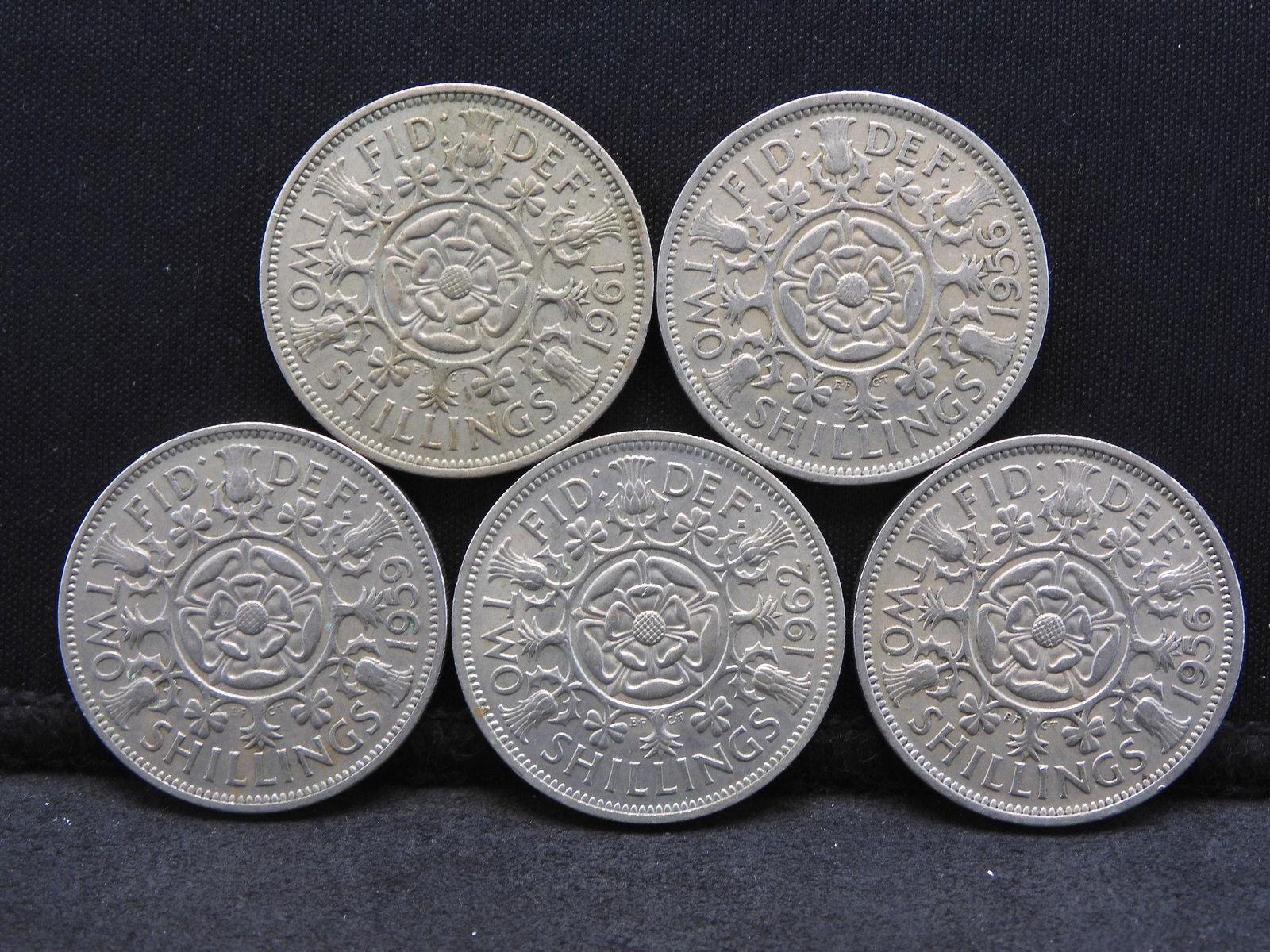 5 Great Britain Two Shilling Coins.  OBV: Elizabeth II (1 of 2)