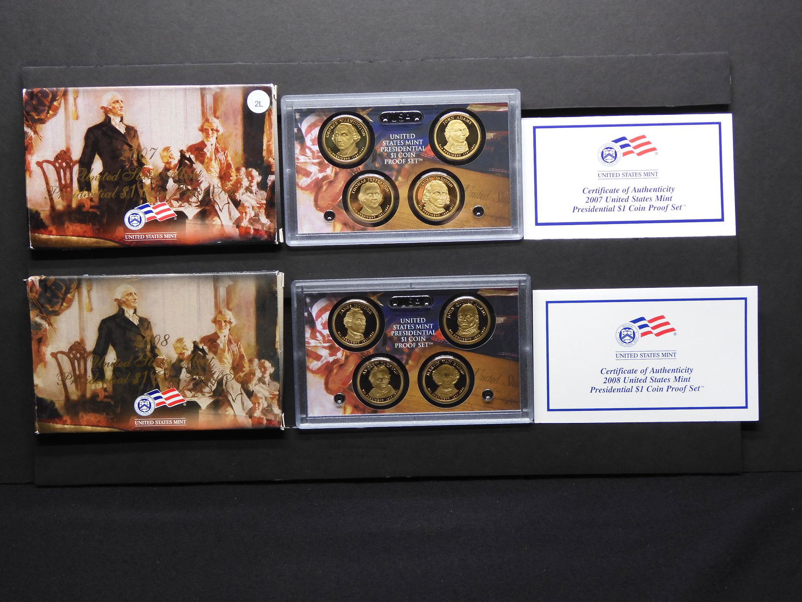 2007-S & 2008-S US Presidential 4-Coin Proof Sets With (1 of 7)