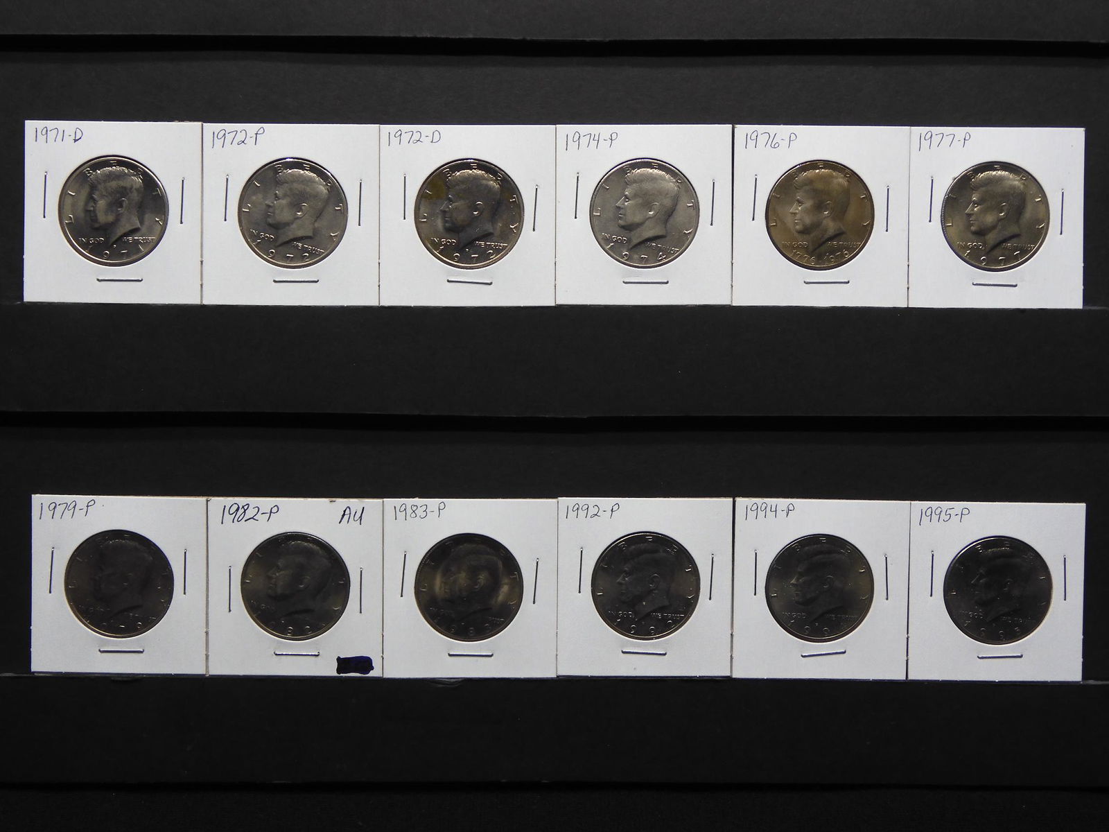 12 Mixed Date Kennedy Half Dollars from 1971-D to 1995 (1 of 6)