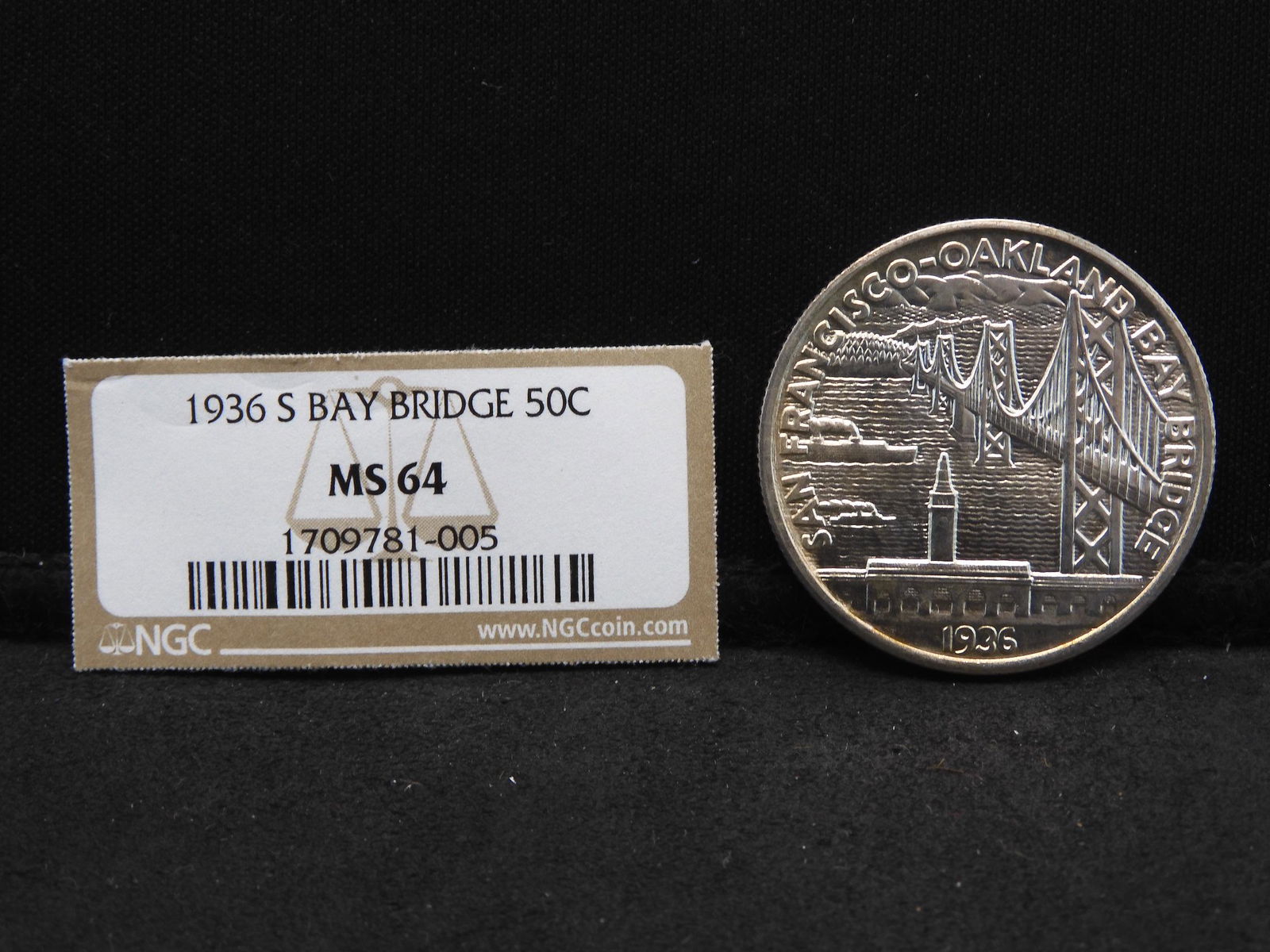 1936-S Bay Bridge Half Dollar GEM BU Comes with NGC (1 of 4)