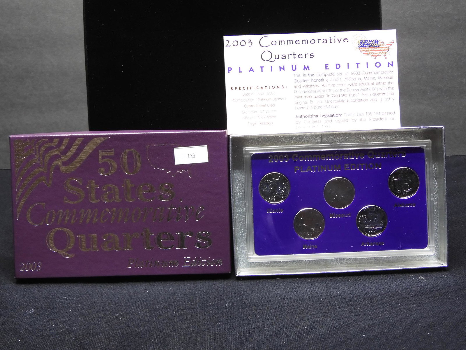 2003-D Platinum Layered Statehood 5 Quarter Set in Box!: 2003-D Platinum Layered Statehood 5 Quarter Set in Box!