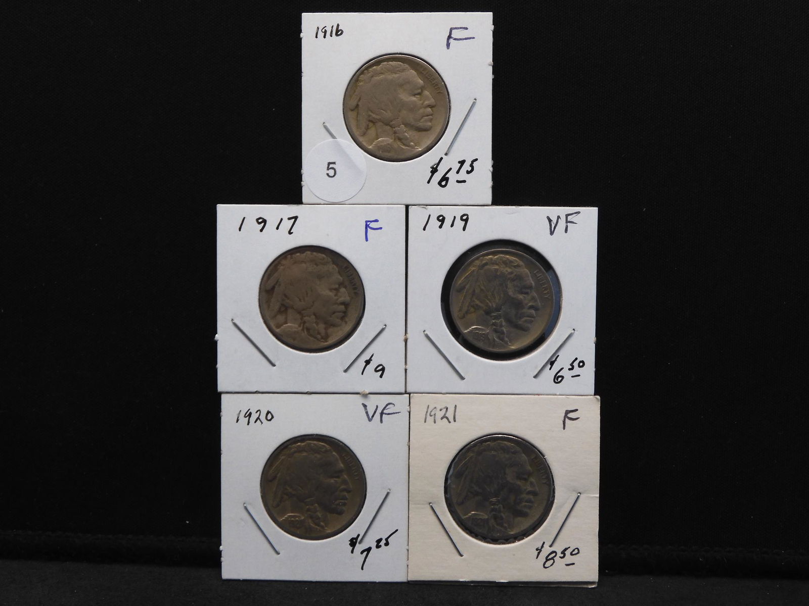 (5) Nice Buffalo Nickels:  1916, 17, 19, 20, and 21. (1 of 7)