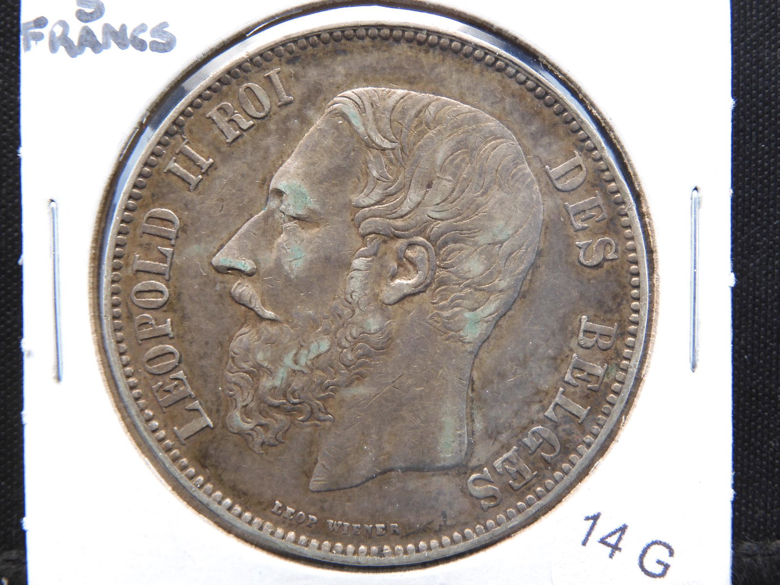 1868 Silver Belgium 5 Francs Nice: 1868 Silver Belgium 5 Francs Nice