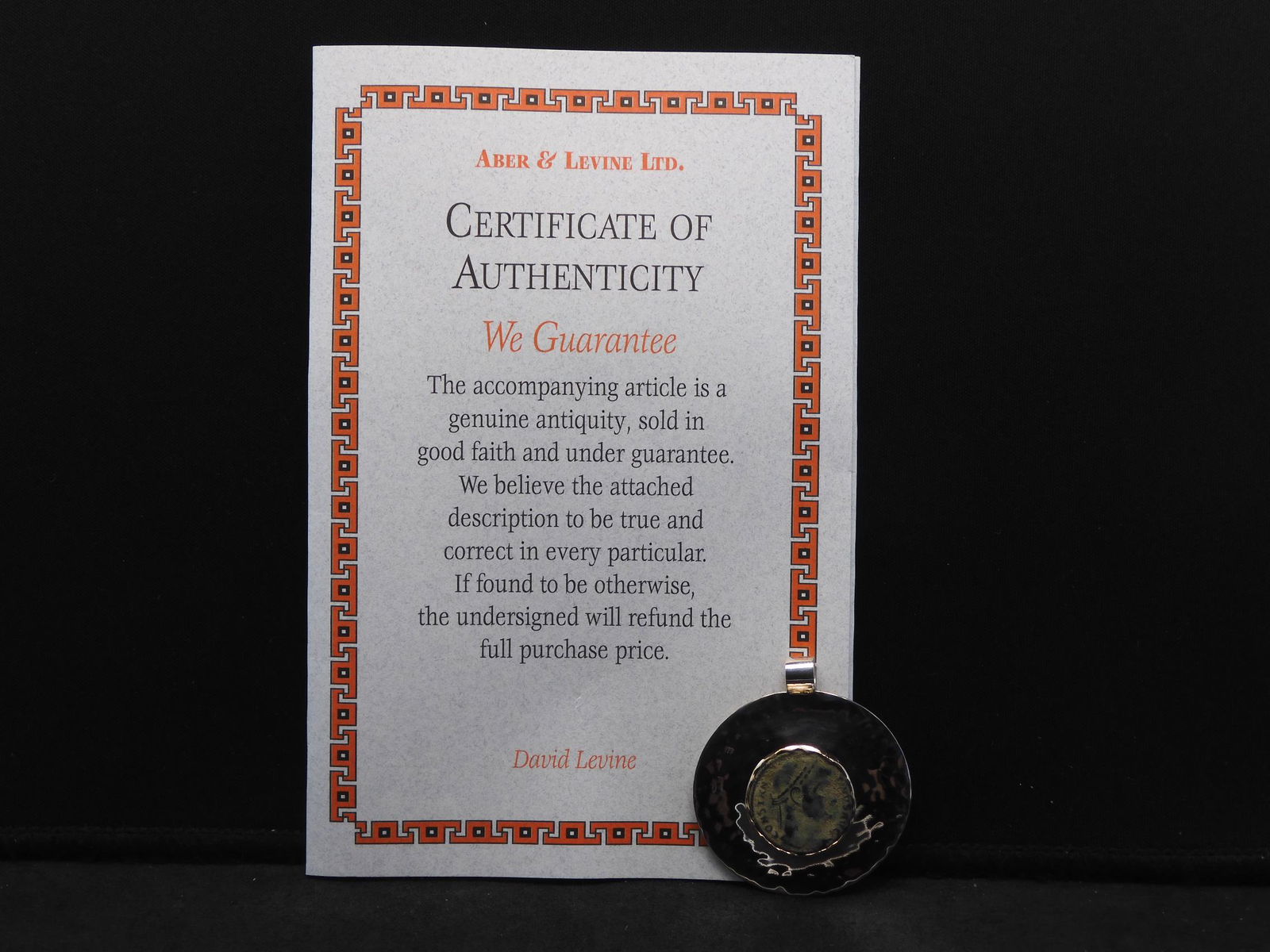 Sterling Silver Round Pendant w/ 14KT Bezel and Ancient (1 of 5)