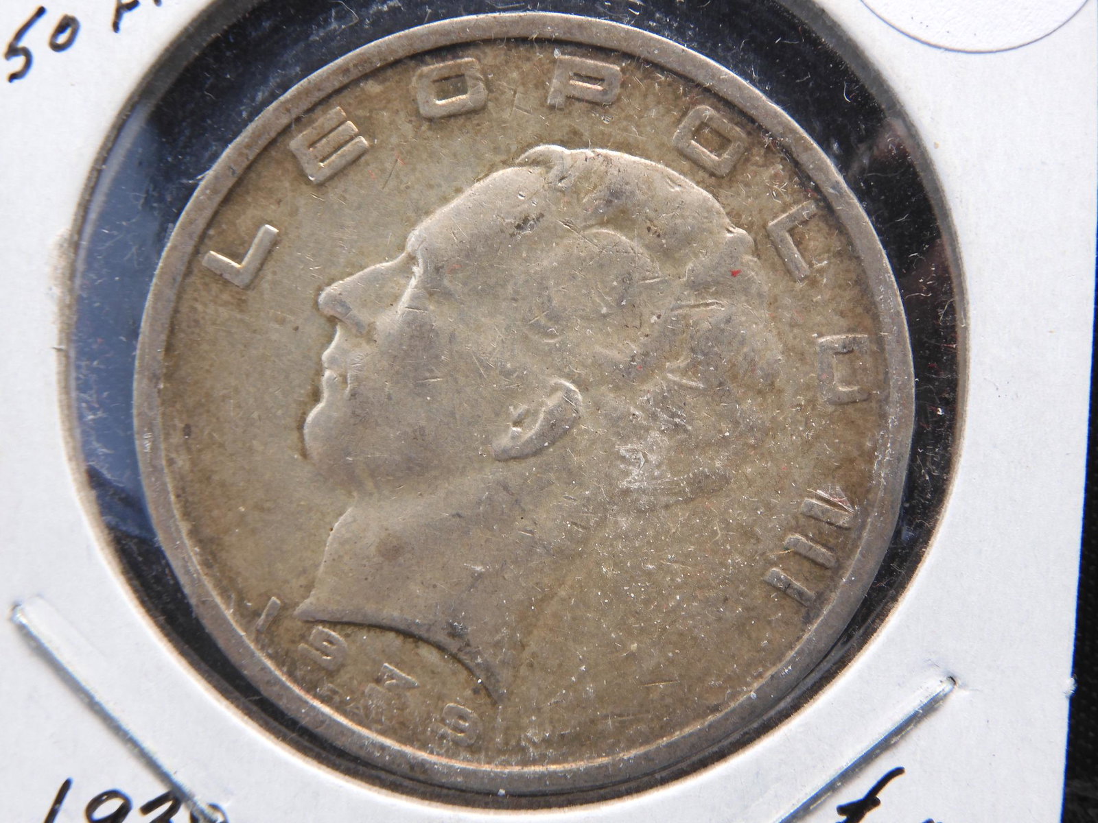1939 Belgium Silver 50 Fr. XF: 1939 Belgium Silver 50 Fr. XF