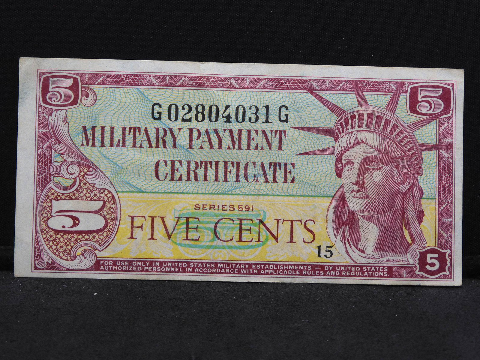 Series 591 Five Cent Military Payment Certificate. (1 of 2)