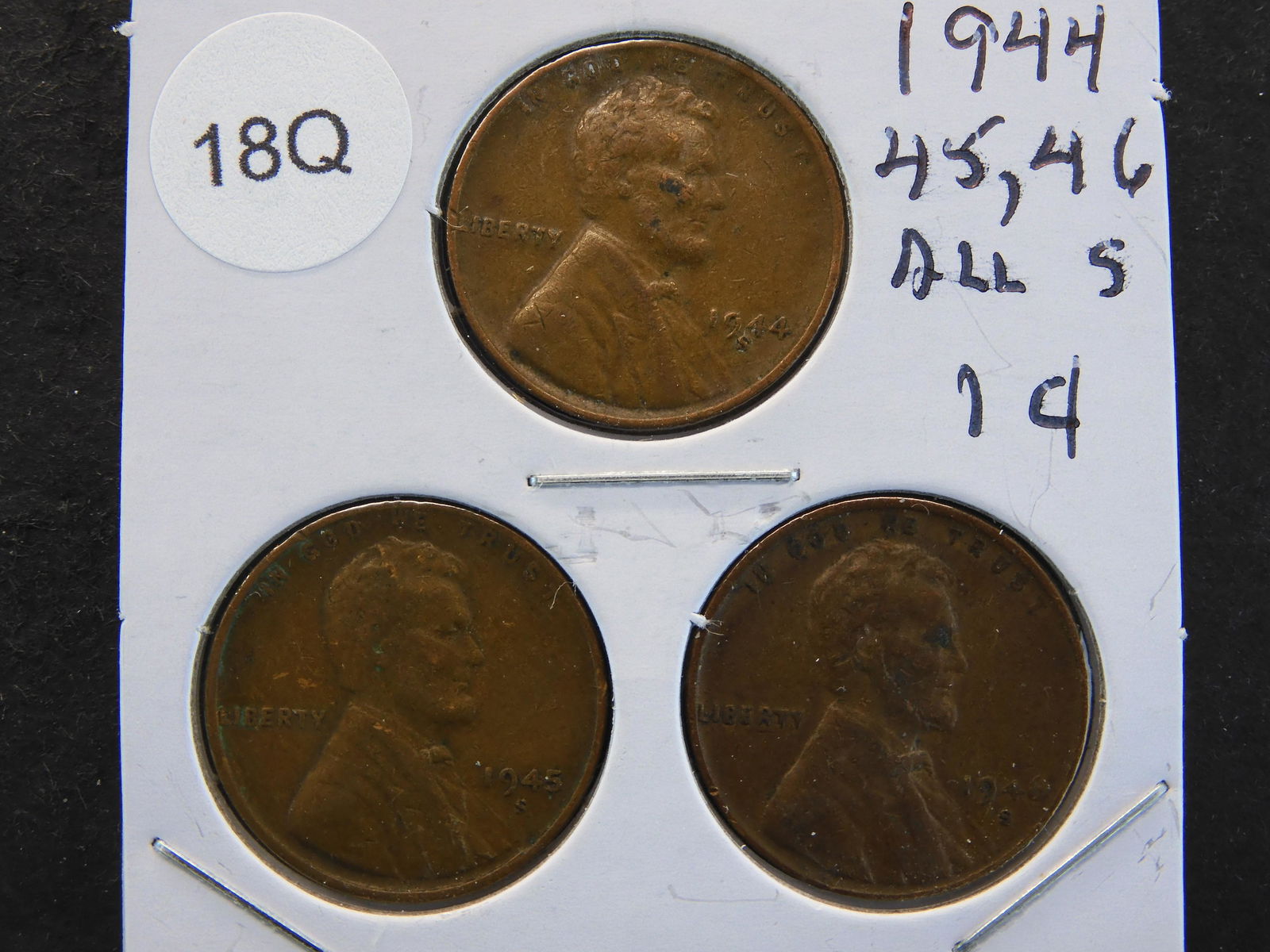 Three Lincoln Wheat Cent 1944 S, 45S,46S (1 of 2)