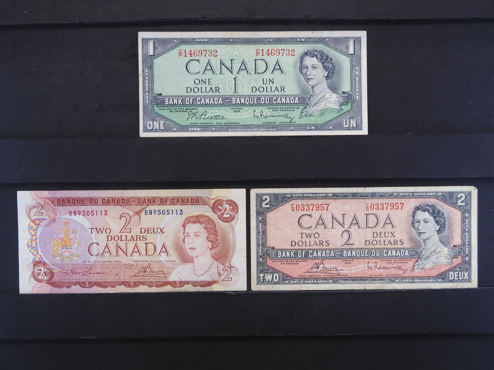 1954 One & Two Dollar Note. Plus 1974 Two Dollar Note (1 of 10)