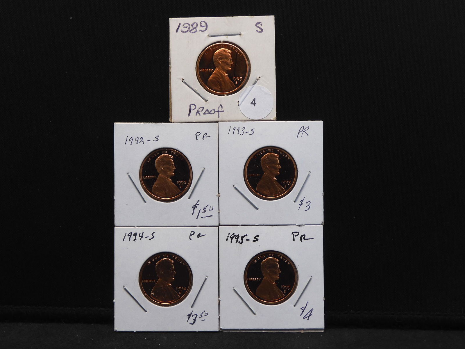 (5) GEM Proof Lincoln Cents:  1989-S, 92-s, 93-S, 94-S, (1 of 7)