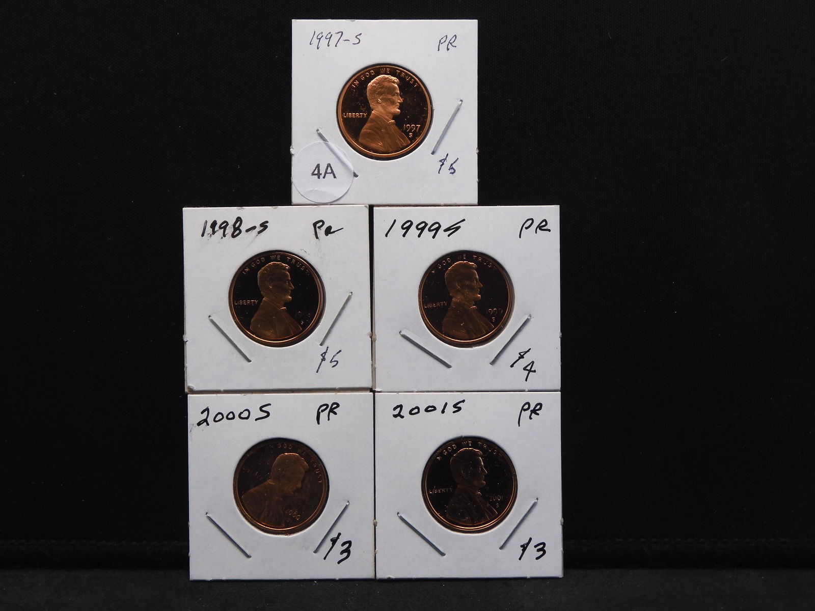 (5) GEM Proof Lincoln Cents:  1997-S, 98-s, 99-S, 00-S, (1 of 7)