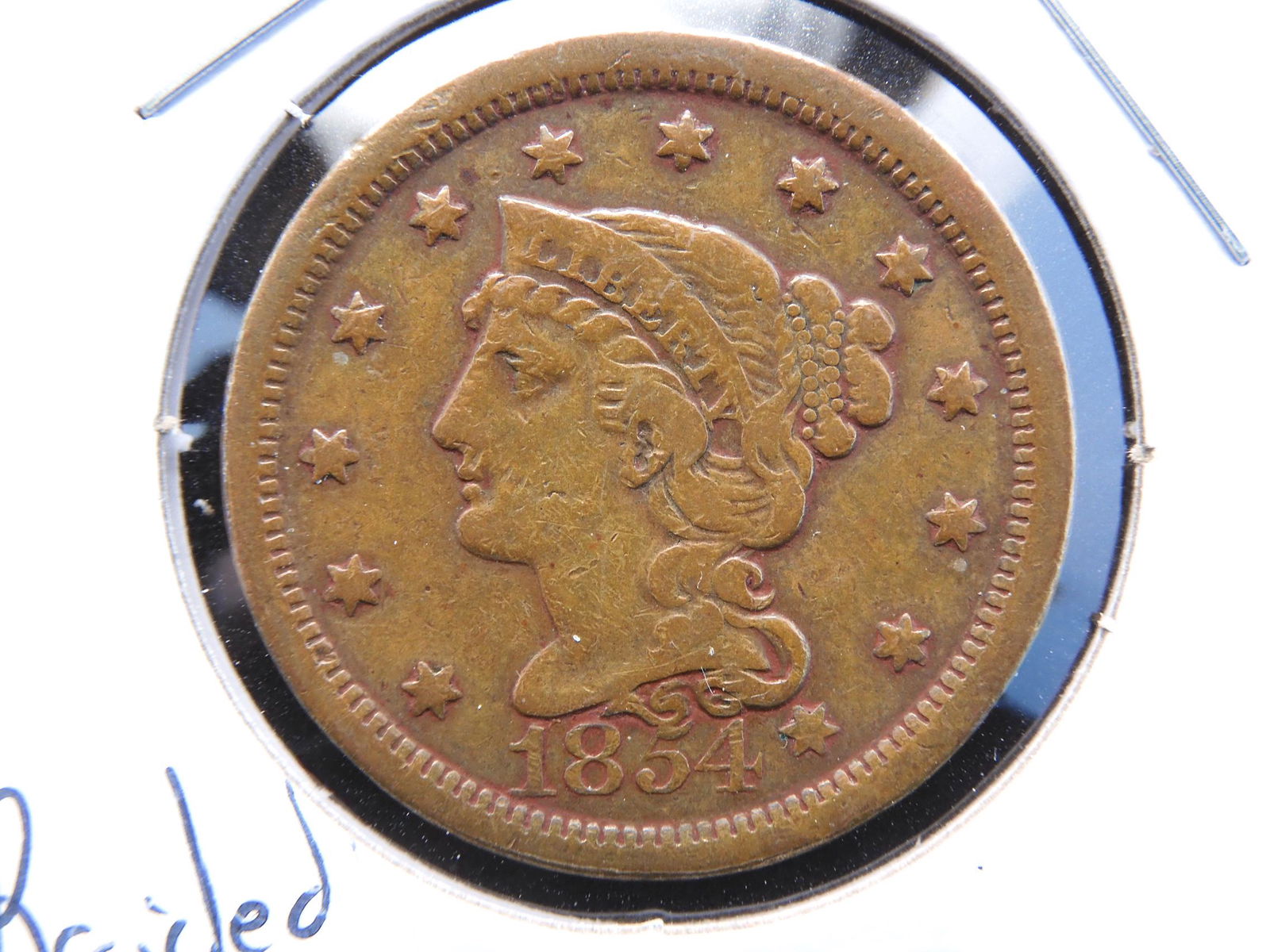 1854  Braided Hair Large Cent Nice Coin - Full Liberty (1 of 3)
