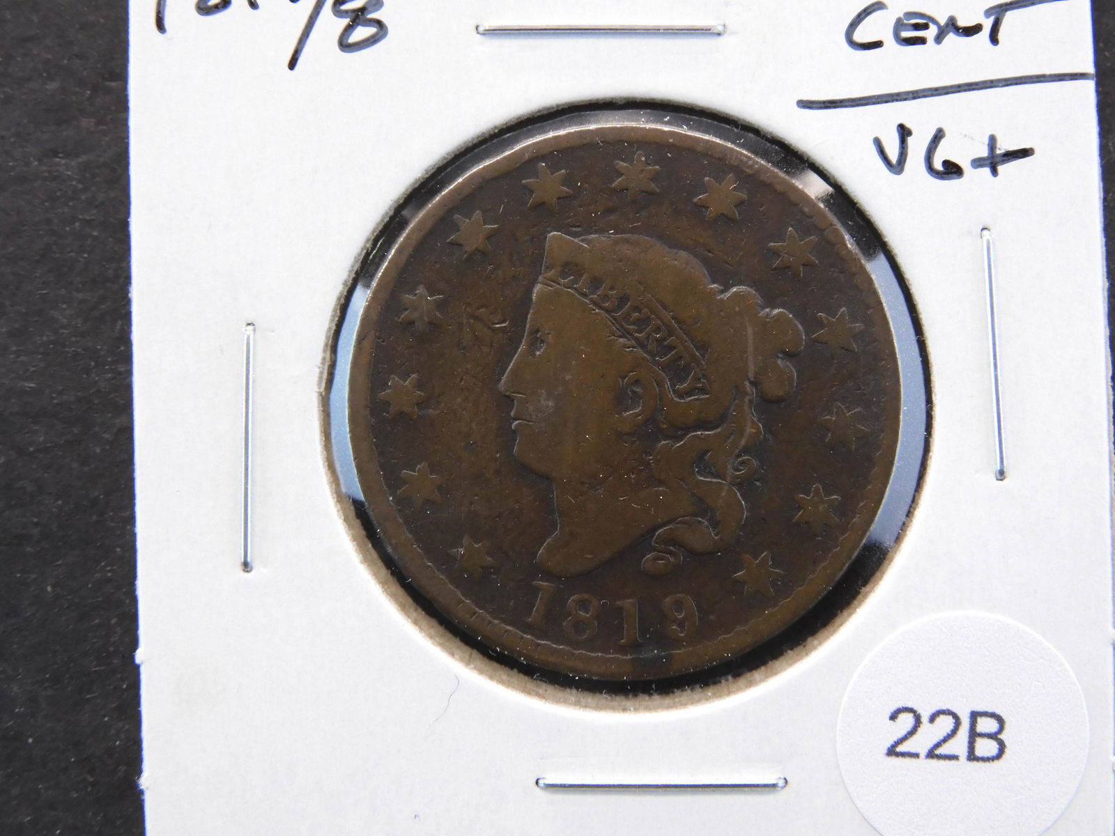 1819/8 Large Cent.  VG+. (1 of 3)