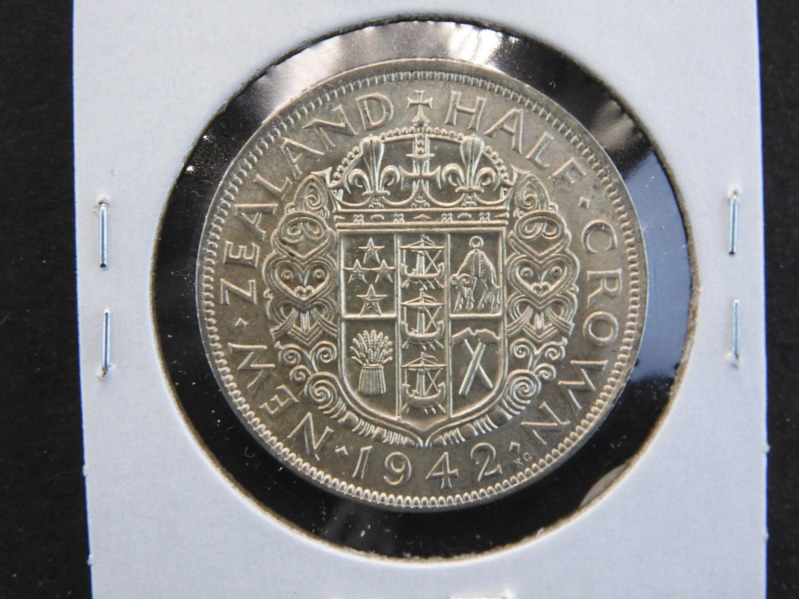 1942 New Zealand Silver Half Crown. AU+.: 1942 New Zealand Silver Half Crown. AU+.