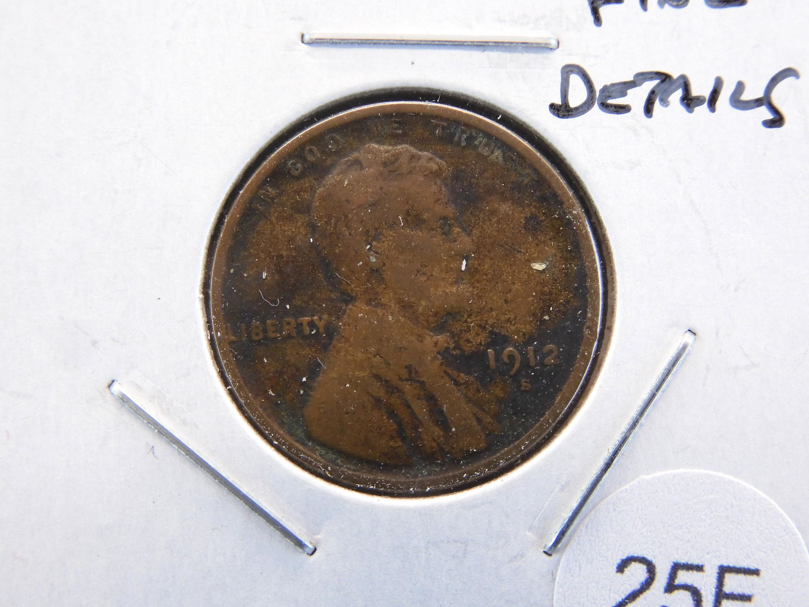 1912-S Lincoln 1c.  Fine Details. (1 of 3)