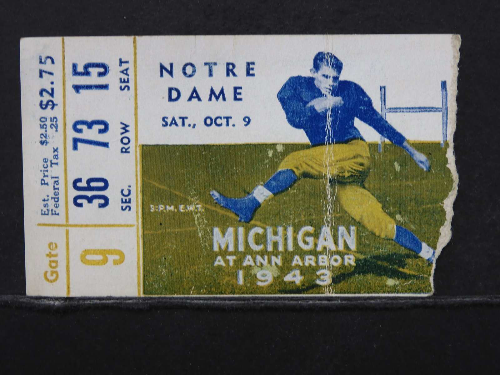 1943 Notre Dame Vs. Michigan Football Ticket Stub.: 1943 Notre Dame Vs. Michigan Football Ticket Stub.