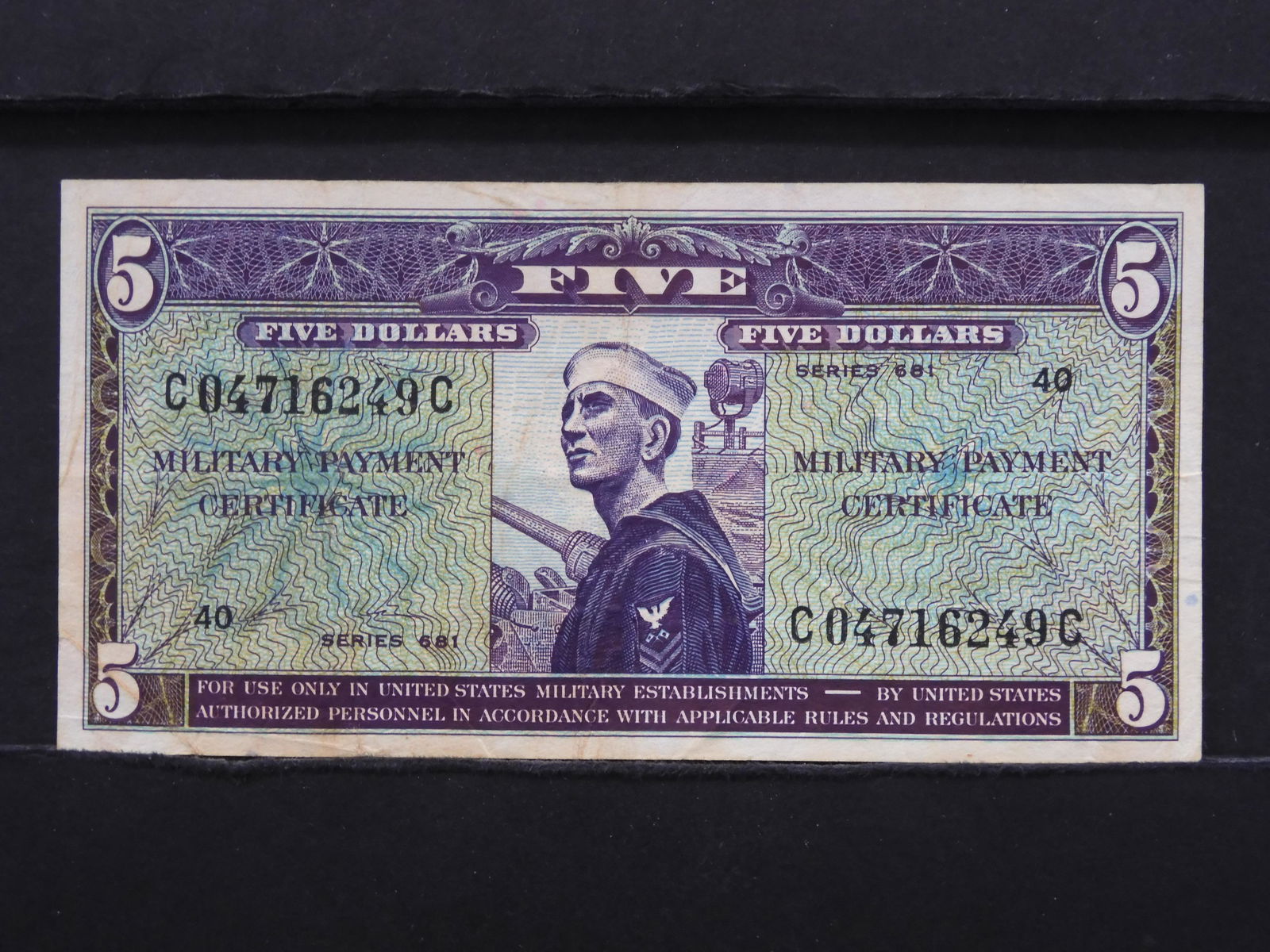 Series 681 $5 Military Payment Certificate.  Vietnam (1 of 3)