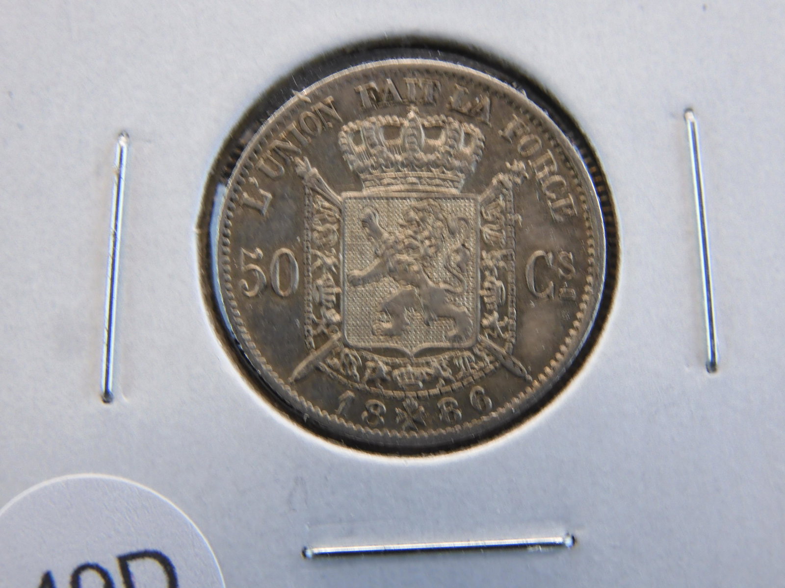 1886 Belgium Silver 50 Centimes. AU.: 1886 Belgium Silver 50 Centimes. AU.