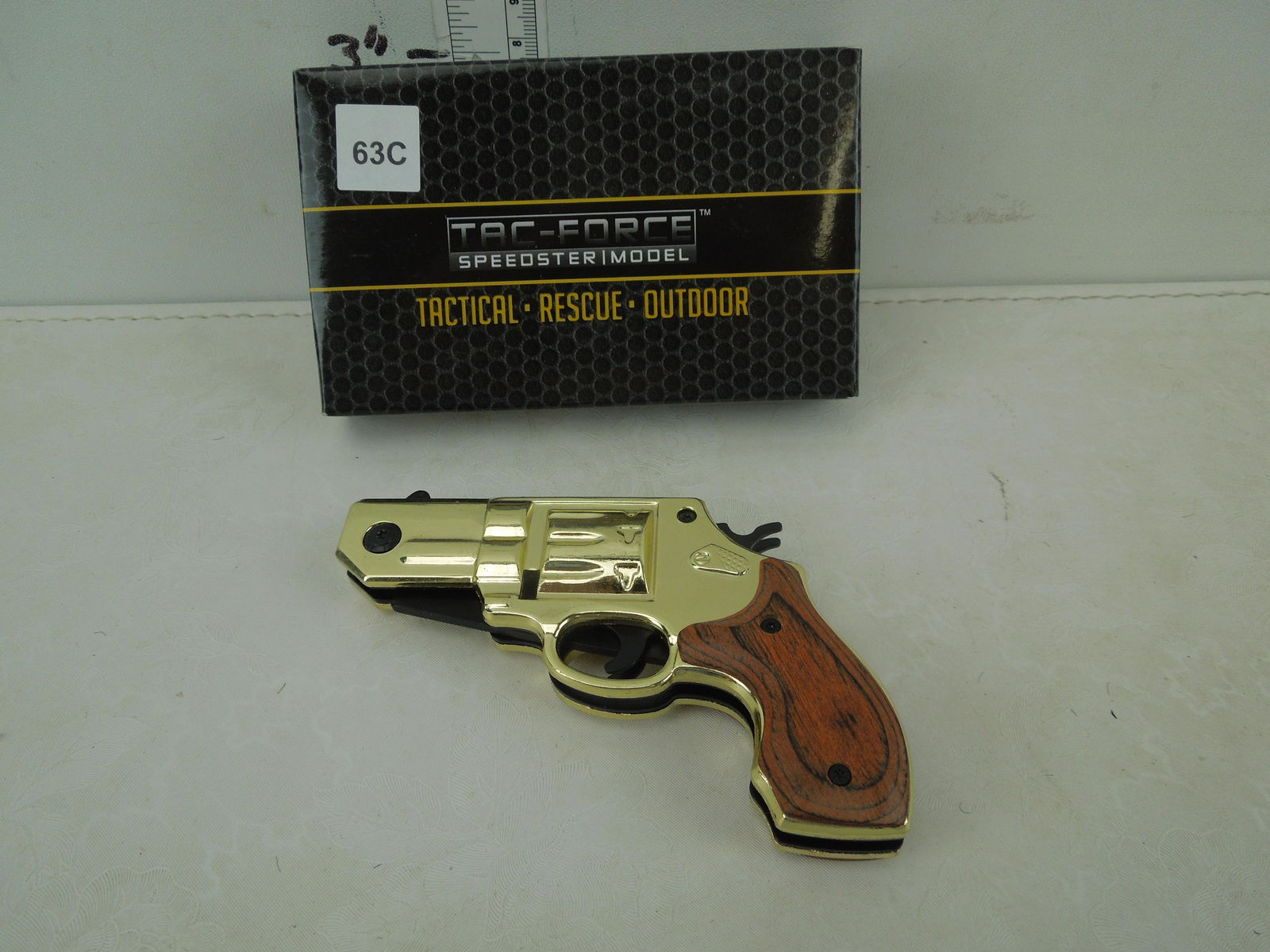 4.5" Closed 38 Special Shaped Pocket Knife, Gold Color, (1 of 2)