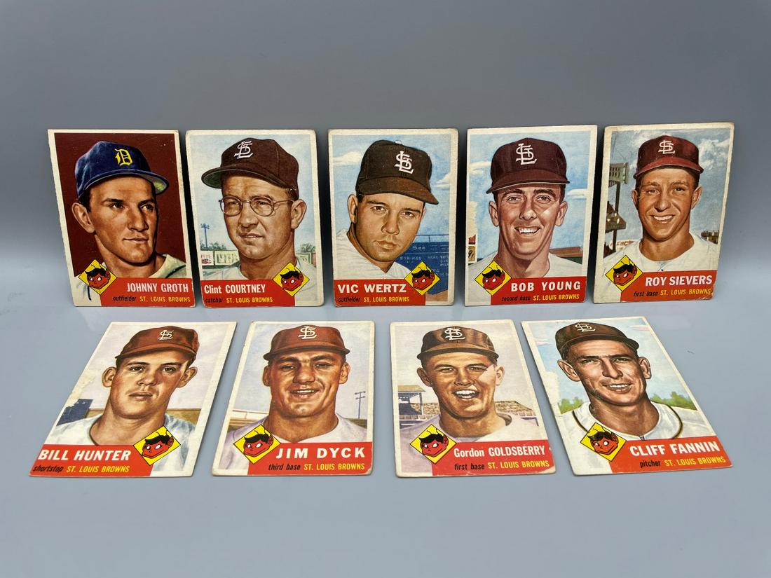 1953 Topps Lot of 9 St. Louis Browns - Varying (1 of 2)