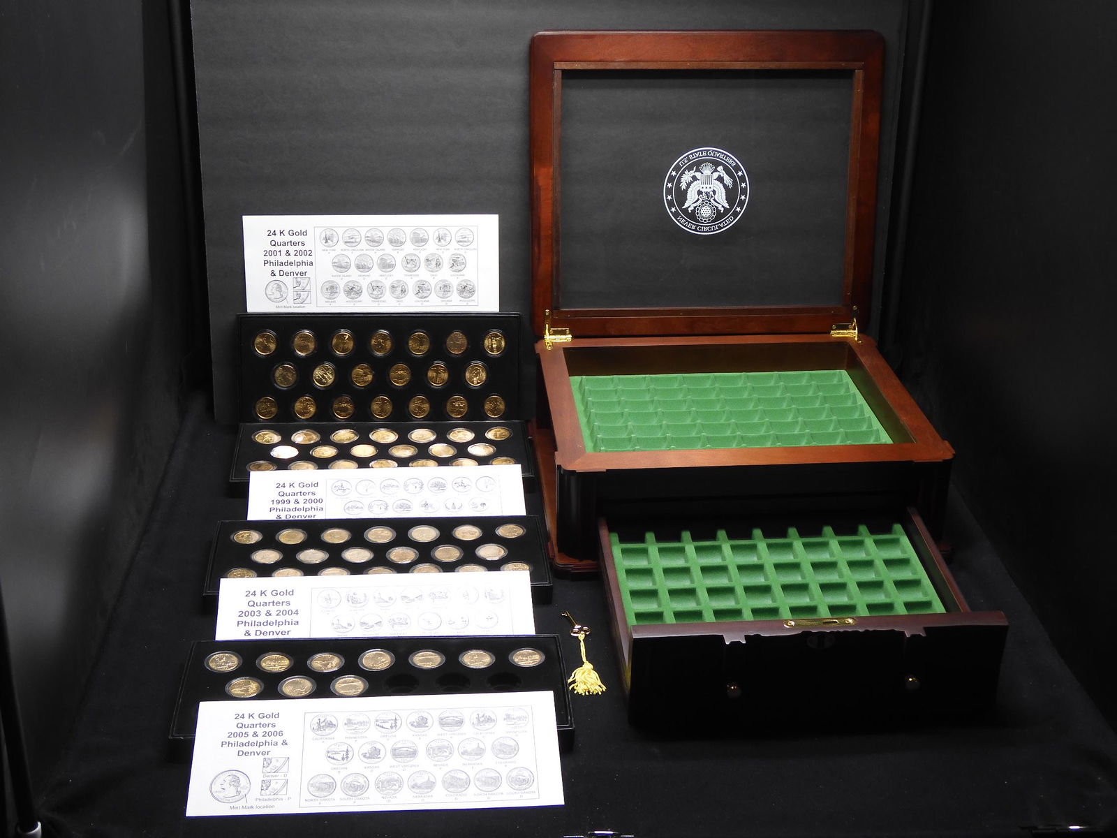lot of 24K. Gold Quarters, Full Sets housed in wooden (1 of 12)