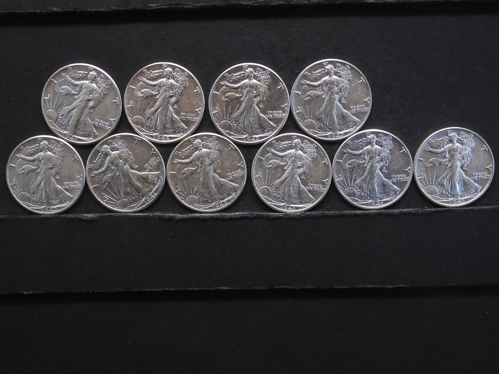 10 Walking Liberty Half Dollars (3) 1943, (3) 1942, (2) (1 of 4)