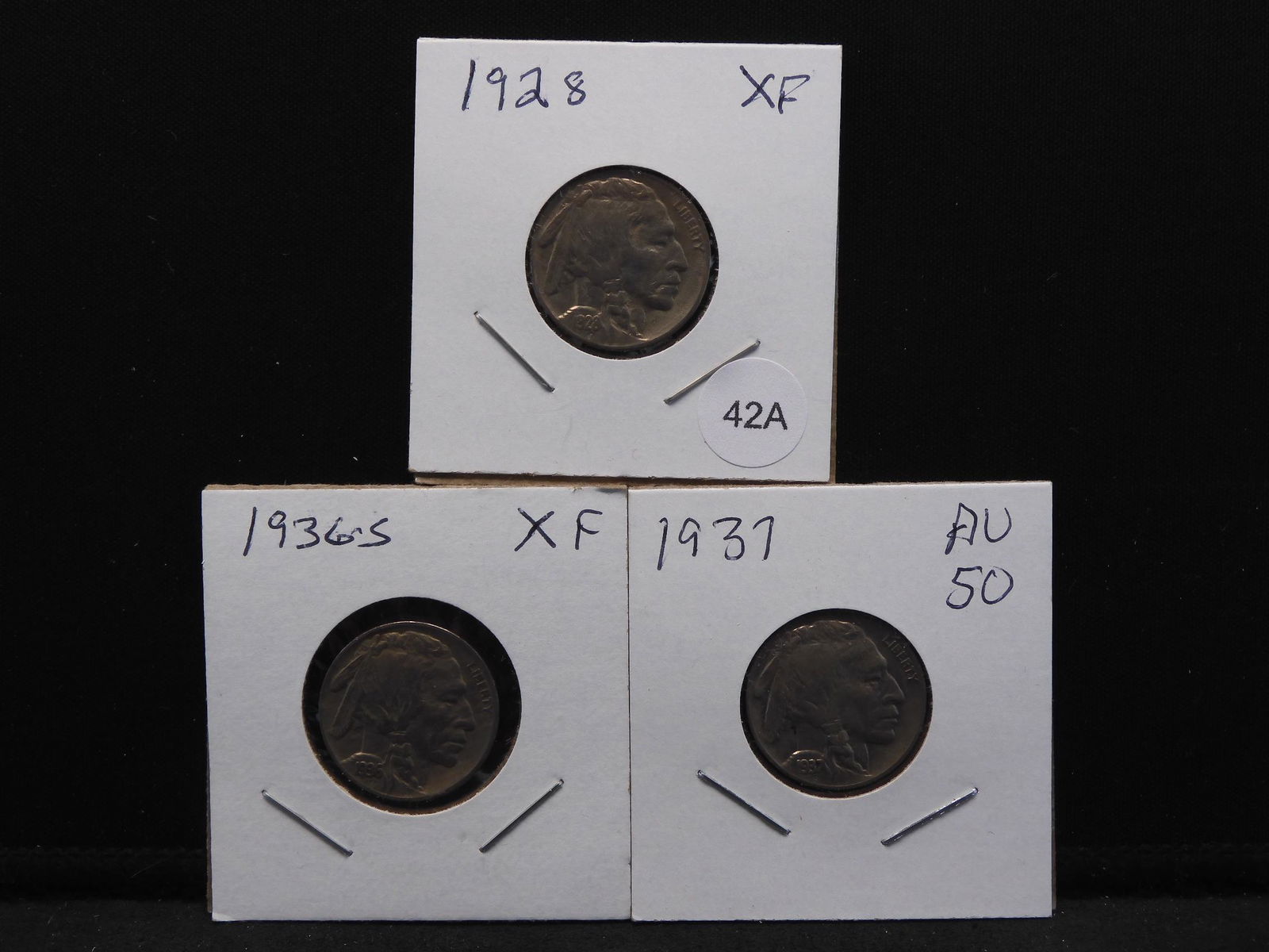 (3) Nice Buffalo Nickels:  1928 XF,1936-S XF. and 1937 (1 of 5)