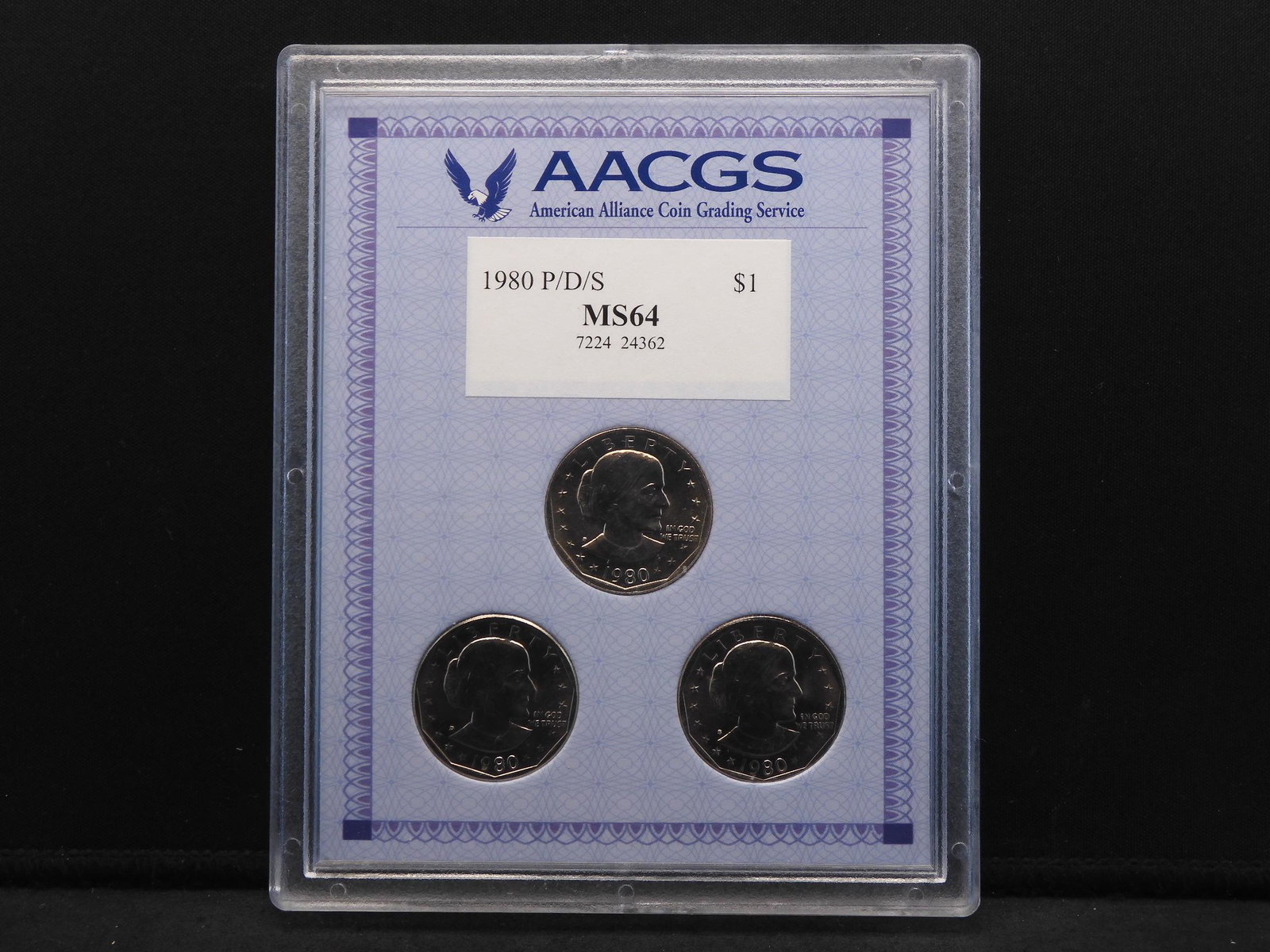 1980 P/D/S Susan B. Anthony Dollars - MS64 Condition in: 1980 P/D/S Susan B. Anthony Dollars - MS64 Condition in Hard Plastic Case