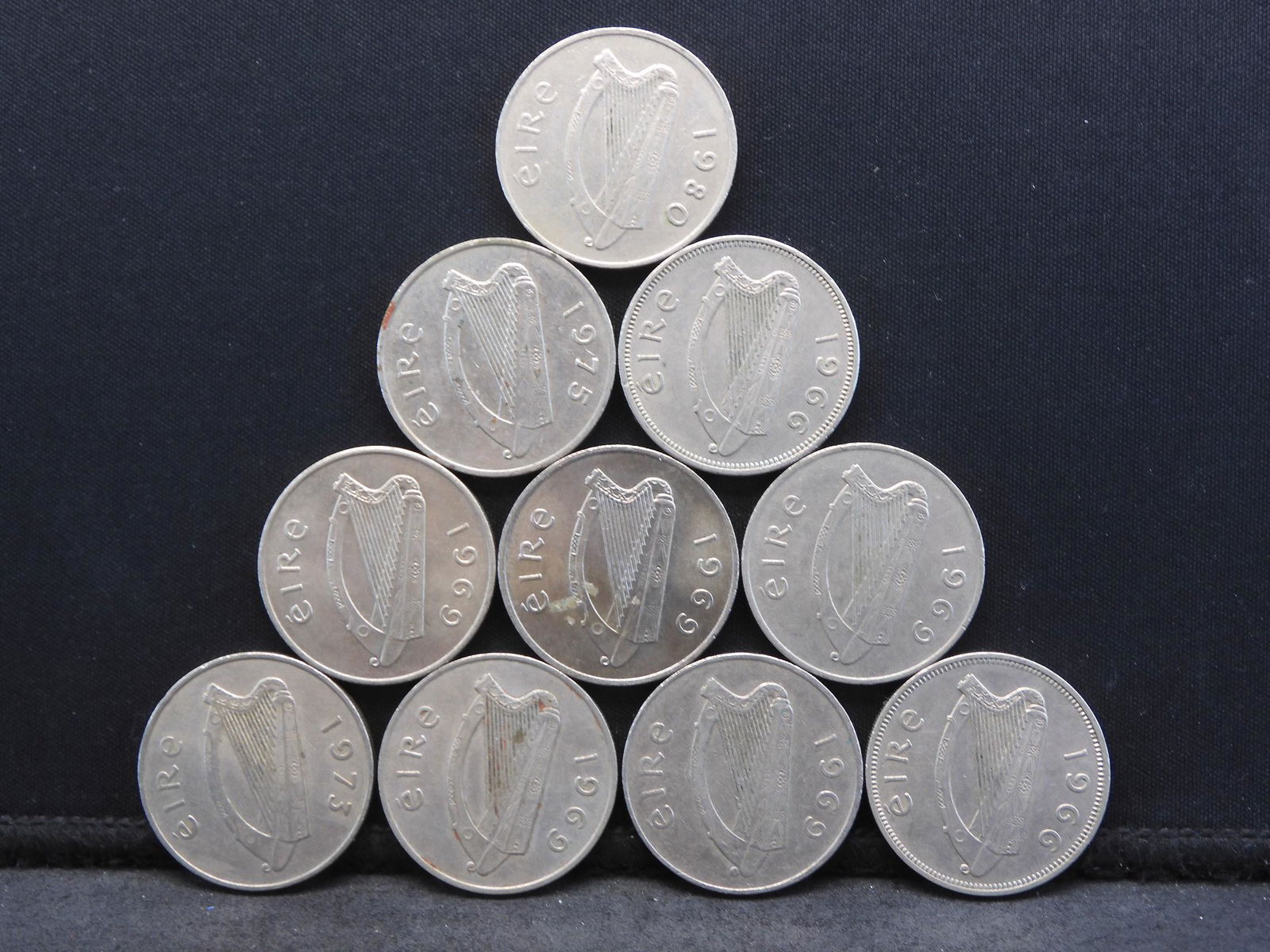 10 Ireland Ten Pence Coins.  OBV: Harp.  REV: Salmon. (1 of 2)