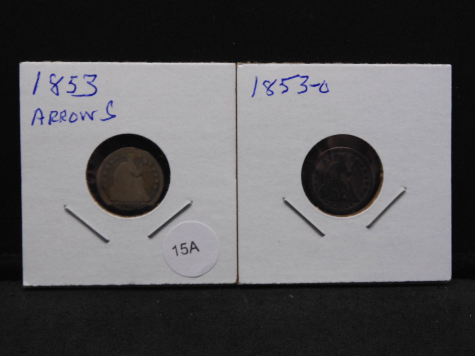(2) silver US ½ Dimes:  1853 Arrows and 1853-O with (1 of 5)
