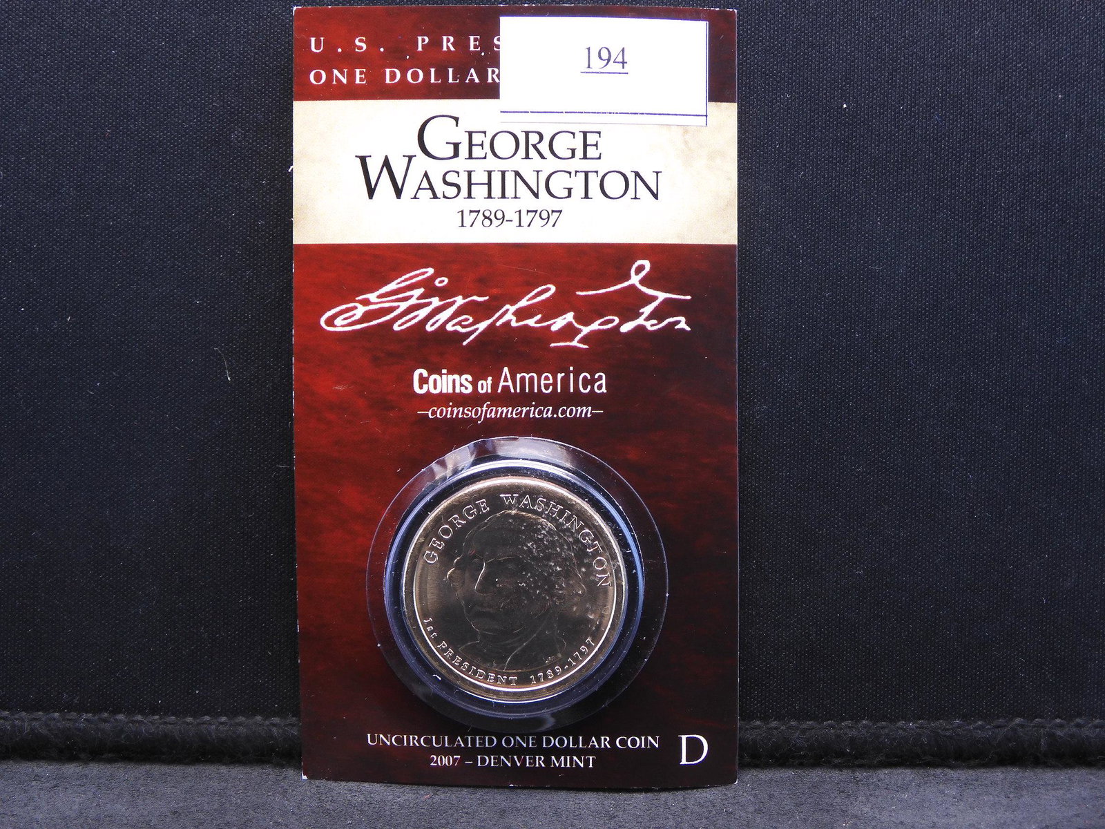 2007 -D Uncirculated George Washington Presidential: 2007 -D Uncirculated George Washington Presidential Dollar on Fact Filled Card