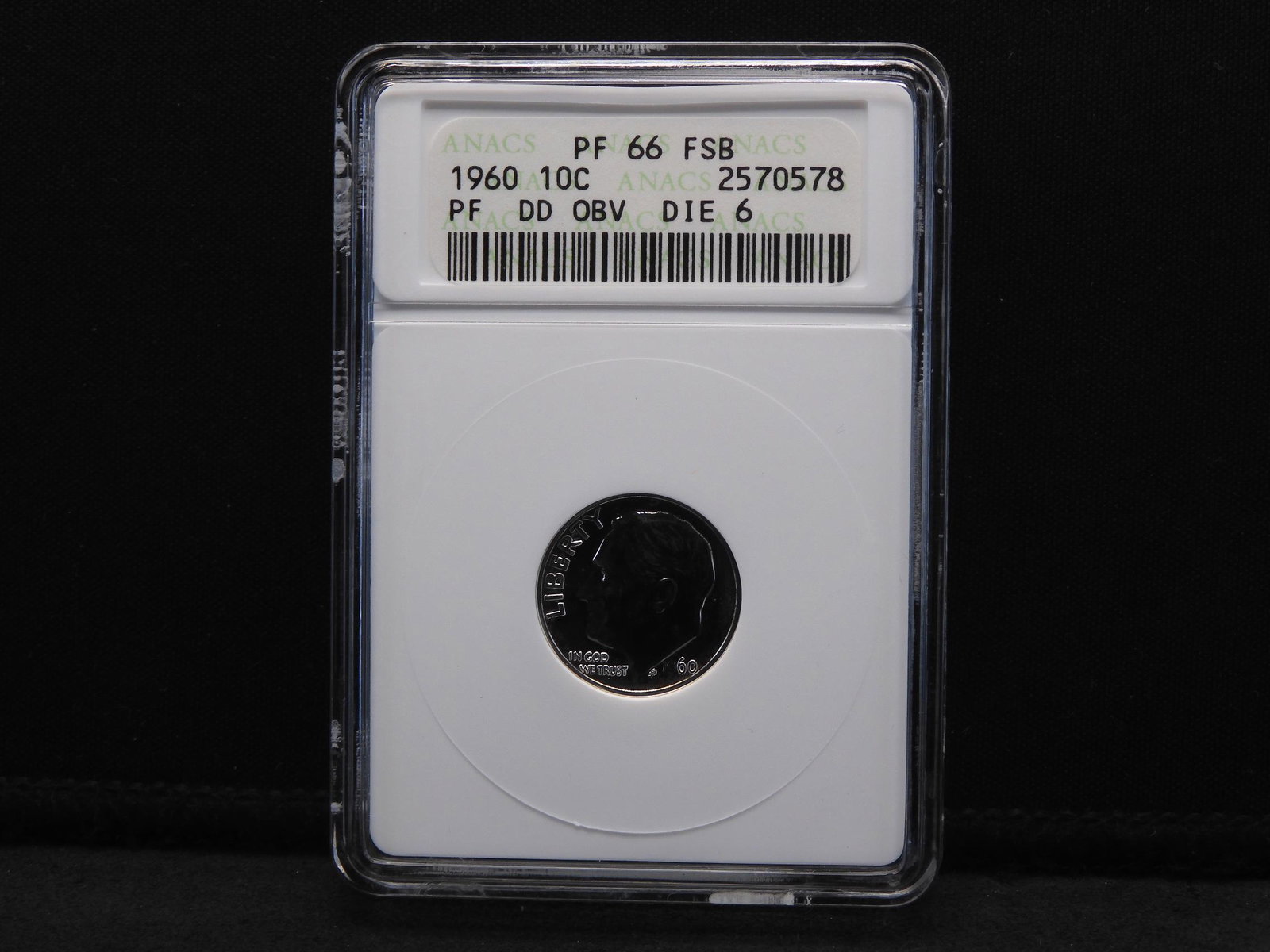 1960 ANACS PF66 DD Obv Die 6 Roosevelt Silver Dime -: 1960 ANACS PF66 DD Obv Die 6 Roosevelt Silver Dime - Beautiful!