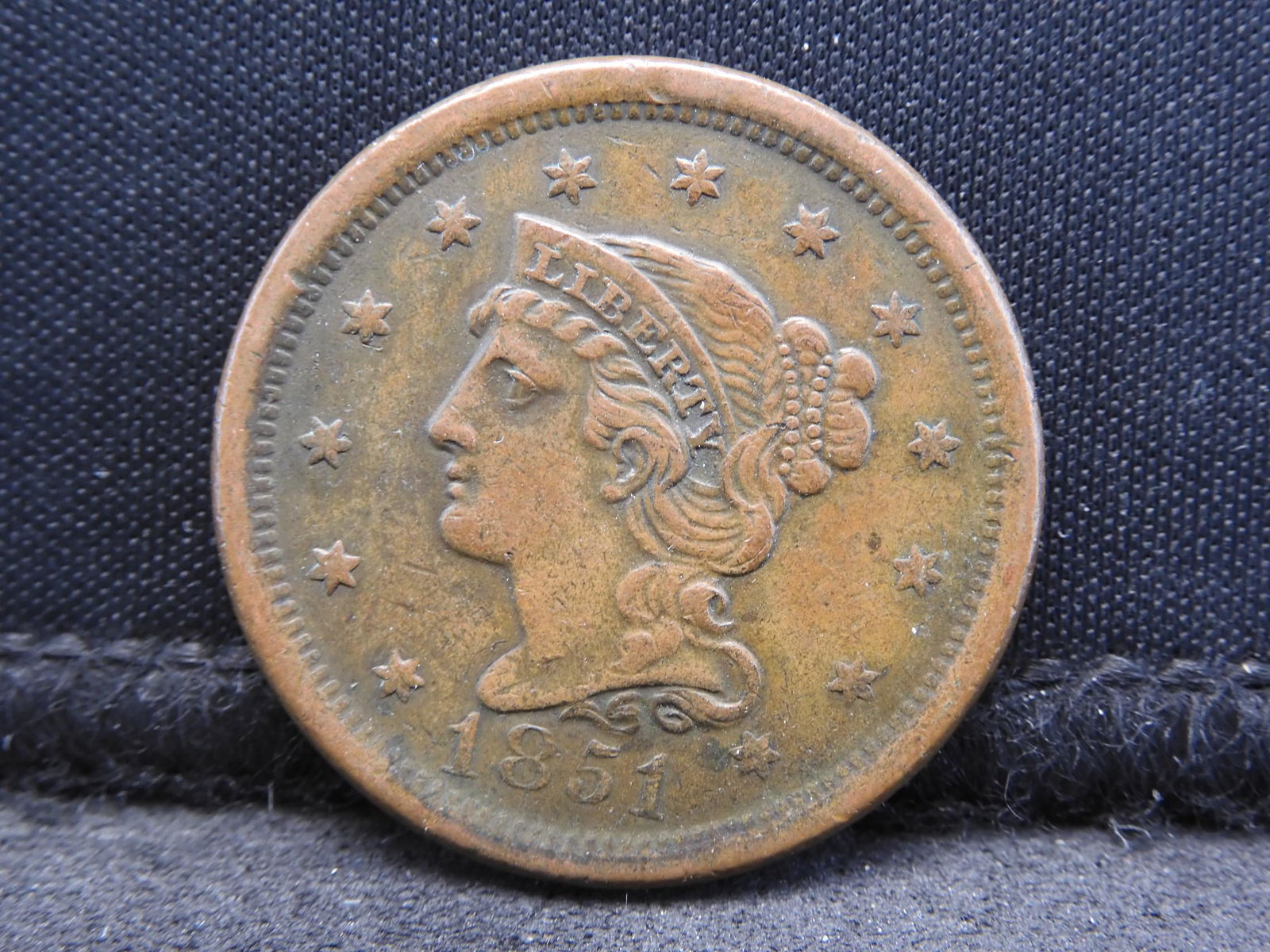 1851 Braided Hair Large Cent - XF/BU Condition (1 of 2)