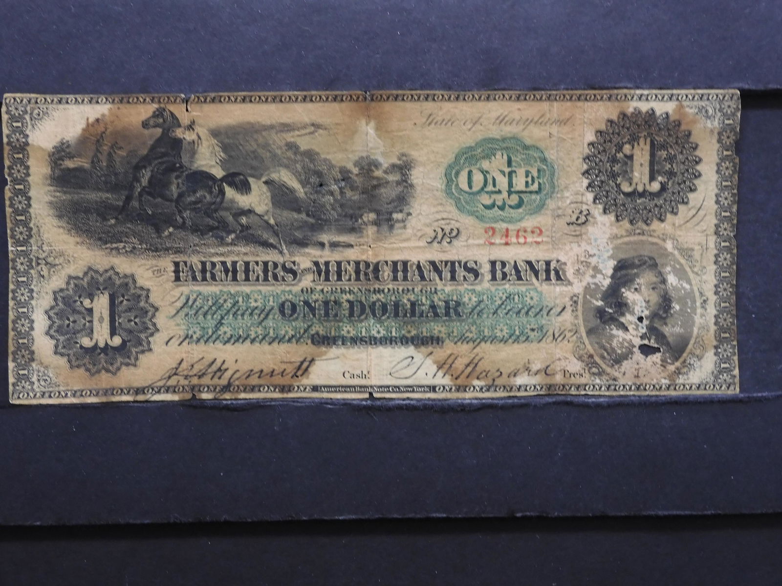 1862 Farmers Merchants Bank (Greensborough, MD) $1 (1 of 3)