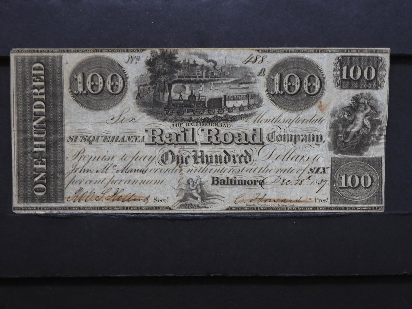 1837 The Baltimore and Susquehanna Railroad Company: 1837 The Baltimore and Susquehanna Railroad Company (Baltimore, MD) $100 Obsolete Note