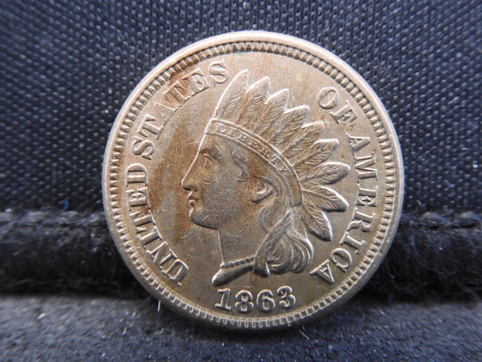 1863 Indian Copper Nickel Cent. AU detail.  Very (1 of 3)